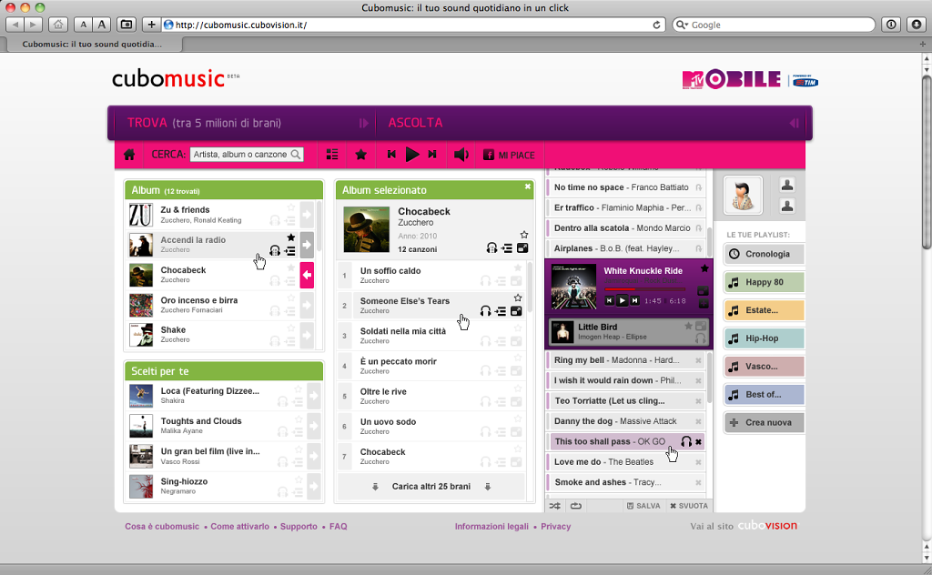 Cubomusica web-platform, customized for MTV