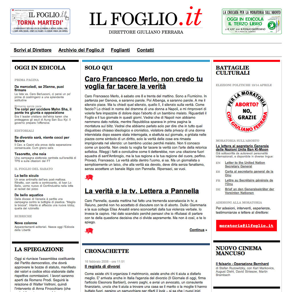 Il Foglio Quotidiano website v. 1, the number zero