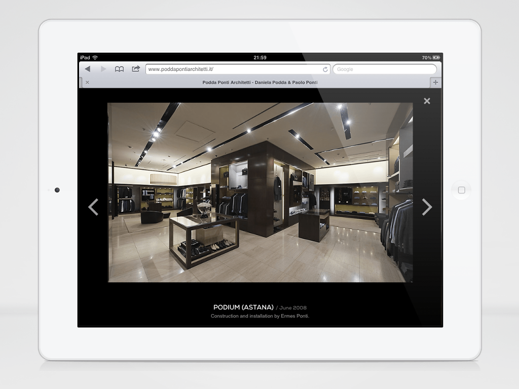 PoddaPonti Architetti responsive website on iPad